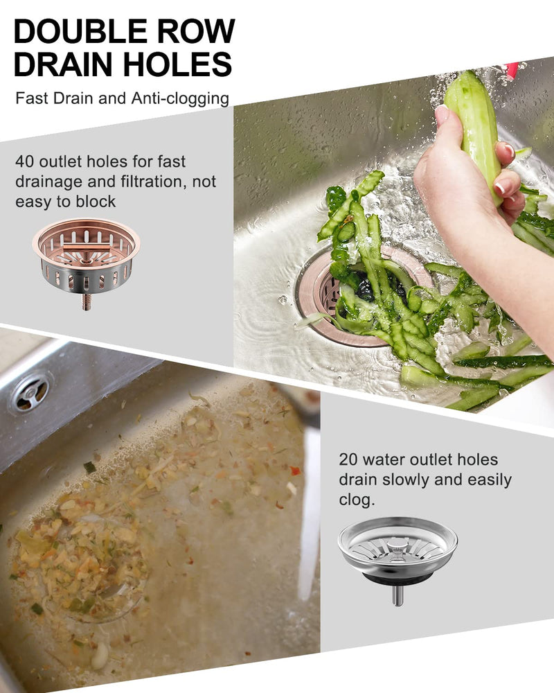 BOTEMY B9171 Copper Kitchen Sink Drain Kit 3 1/2 Sink Strainer for Kitchen Sink with Stainless Steel Strainer Stopper Drain Assembly Basket Strainer Fit Standard Sink Drain Hole(Antique Copper) Antique Copper