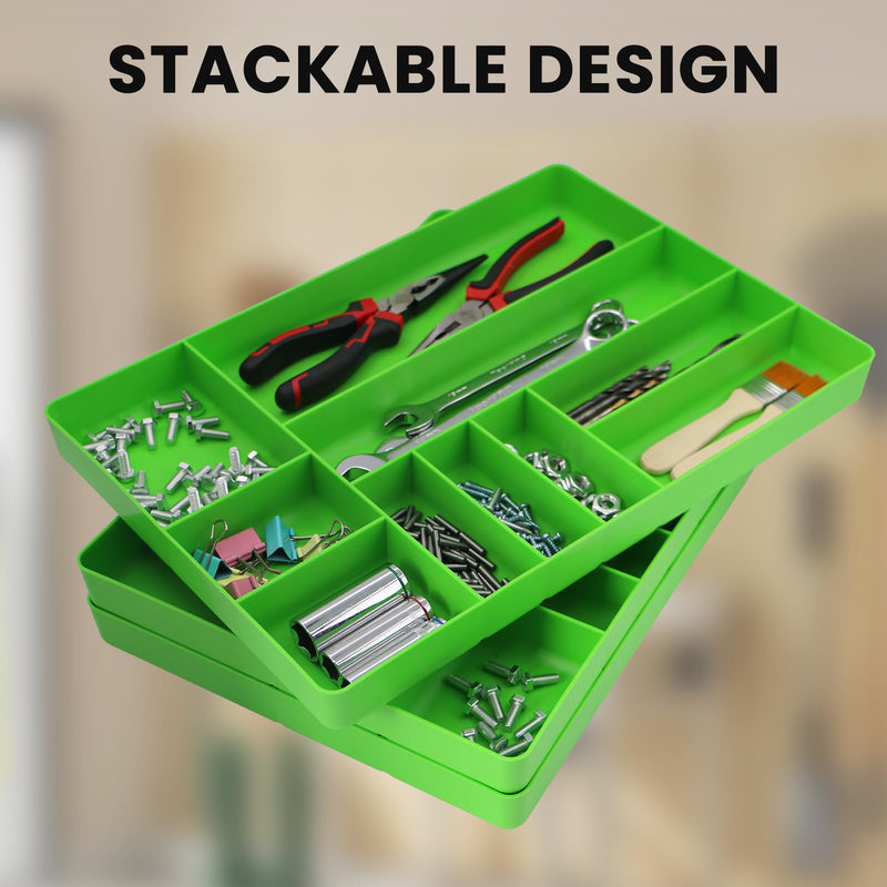10-Compartments Tool Box Organizer Tray (2, Green) | Stackable Design, Drawer Organizer Tray, Tool and Parts Tray, Holder for Small Parts 2