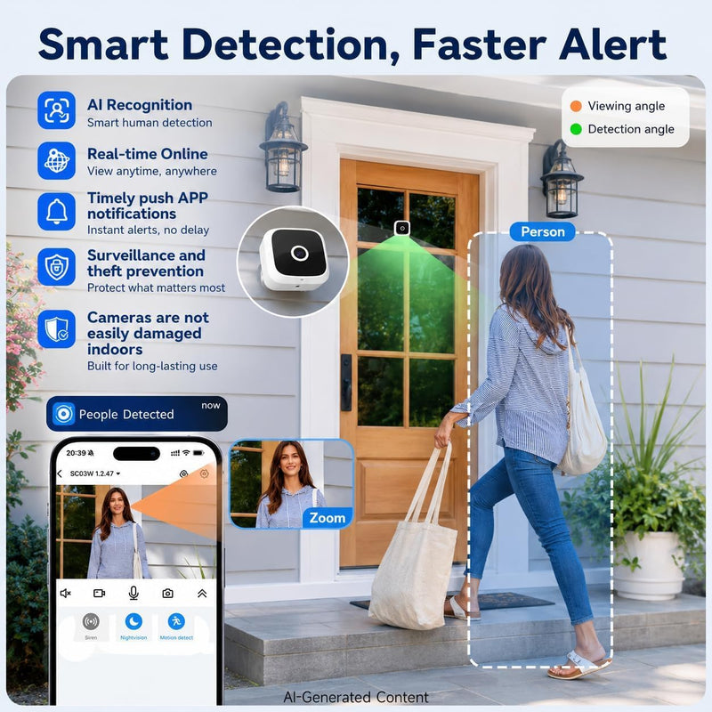 SOIADV 2.5K Window Camera Wireless,No-Drill Install,2.4GHz & 5GHz WiFi Indoor Dome Cameras for Home Security,AI Human Detection, 6s Pre-Roll, Battery Powered,4MP Color Night Vision,SD/Cloud 5G-1Pack