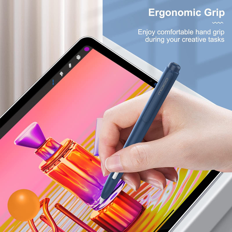 MoKo Holder Case Compatible with Apple Pencil 2nd Generation, Retractable Protective Apple Pencil Cover with Sturdy Clip, Hard PC Apple Pencil Case, Support Double-Tap, Navy Blue