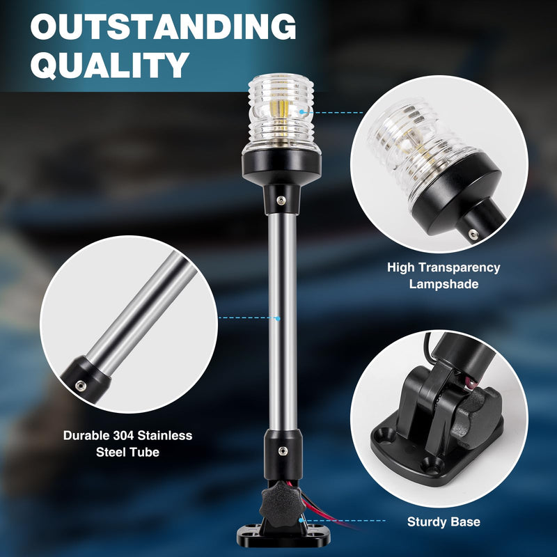 12 Inches Anchor Light Boat Stern Light Waterproof IP67, White Fold Down Marine Navigation Lights for Boats LED for Pontoon, Jon Boat and Bass Boats (12-24V) 12 Inches