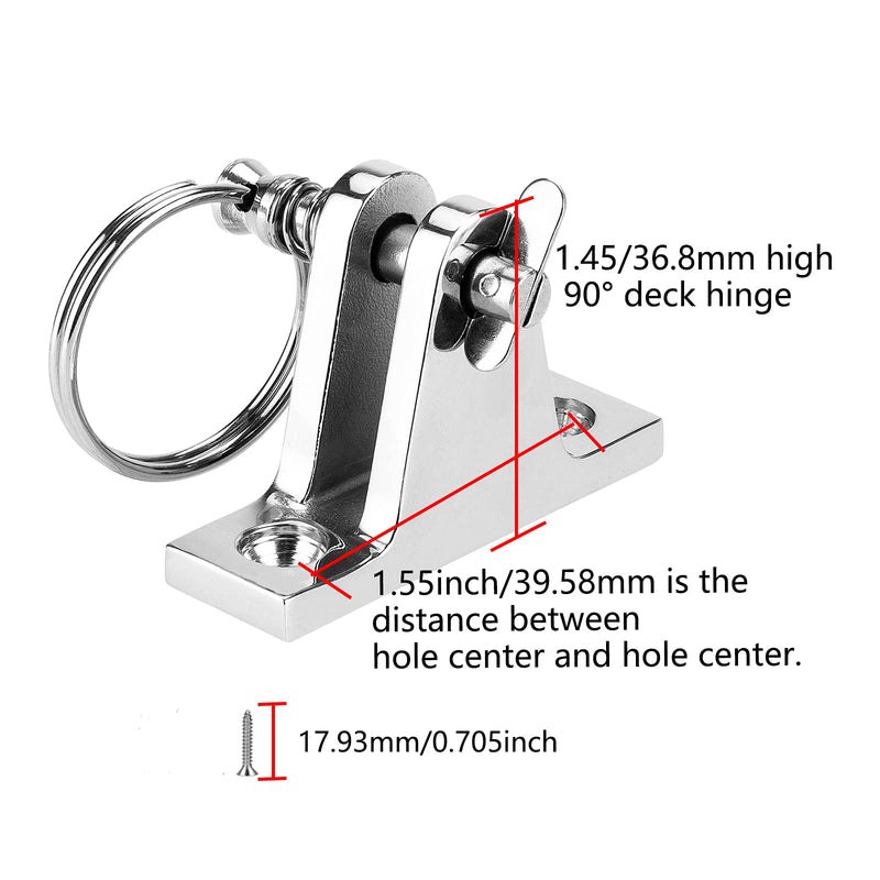 TINGZHIGO Bimini Top Deck Hinge with Quick Release pin, Bimini Top Fitting Hardware 90° Deck Hinge, 316 Stainless Steel, Installation Screws (6 Packs)