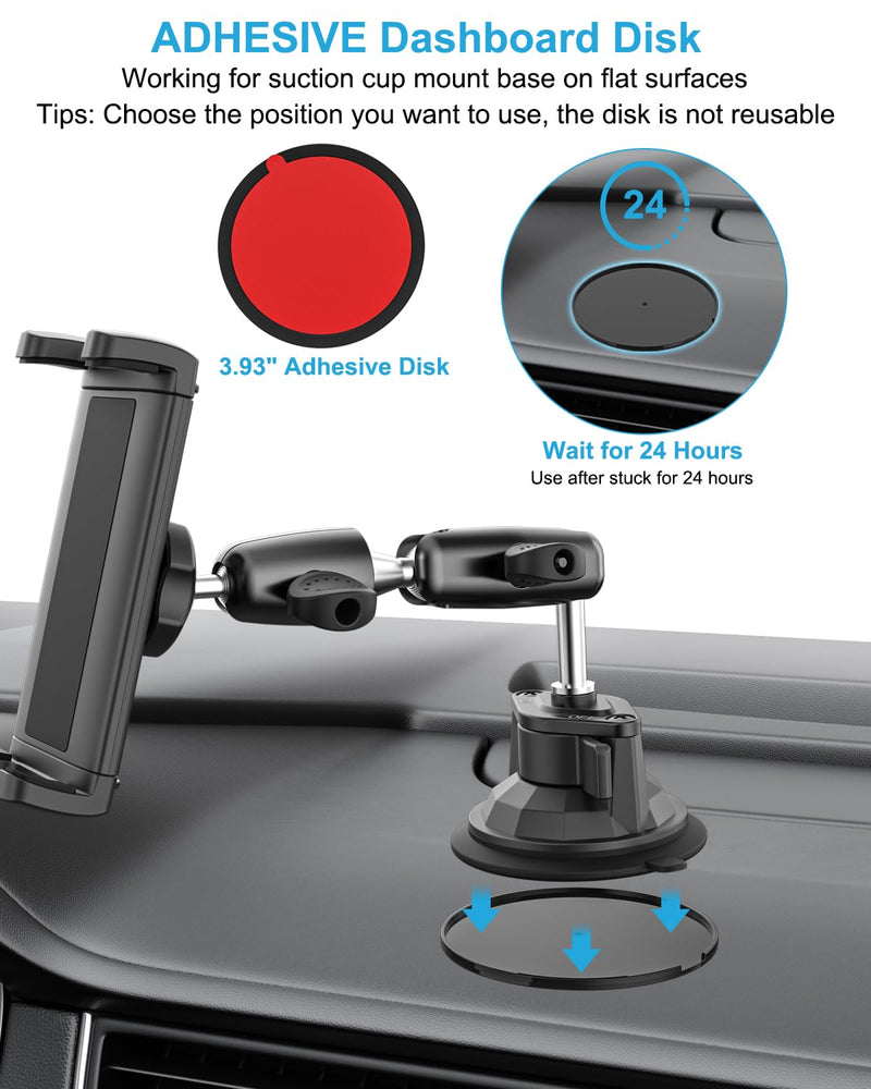 Z Fold Car Holder, Windshield Mount for Foldable Phone, Super Suction Cup | 360° Metal Arm Truck Dashboard Tablet Phone Stand for Galaxy Z Fold 8 7 6 5 4 3 2, Pixel Fold, Galaxy Tab, 4-13" Device