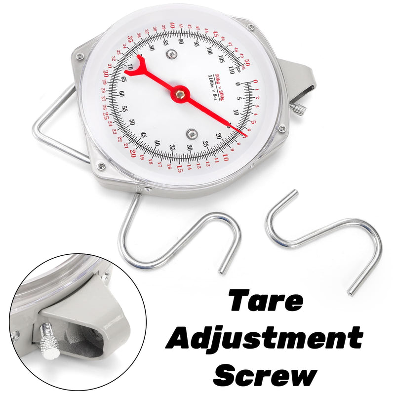 Precision Hanging Scale, 110 LB / 50KG Spring Dial Weight Scale Large Game Scale, Heavy Duty Mechanical Kitchen Weighing Food Scale for Market, Feeding, Kitchen