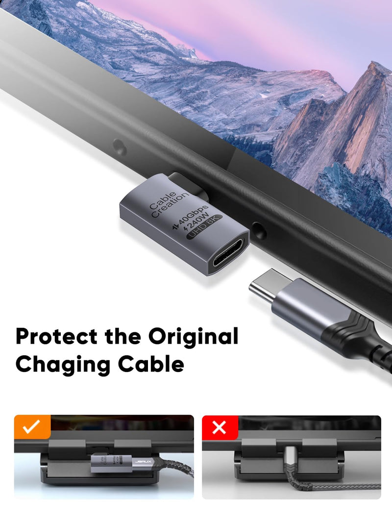  [AUSTRALIA] - CableCreation Right Angle USB C Adapter 2 Pack, USB C Male to Female 90 Degree Adapter 40Gbps 240W Compatible with Thunderbolt 4, USB 4, Notebook, PC, Tablet, Phone and More, Right Angle Right Angle-2 Pack