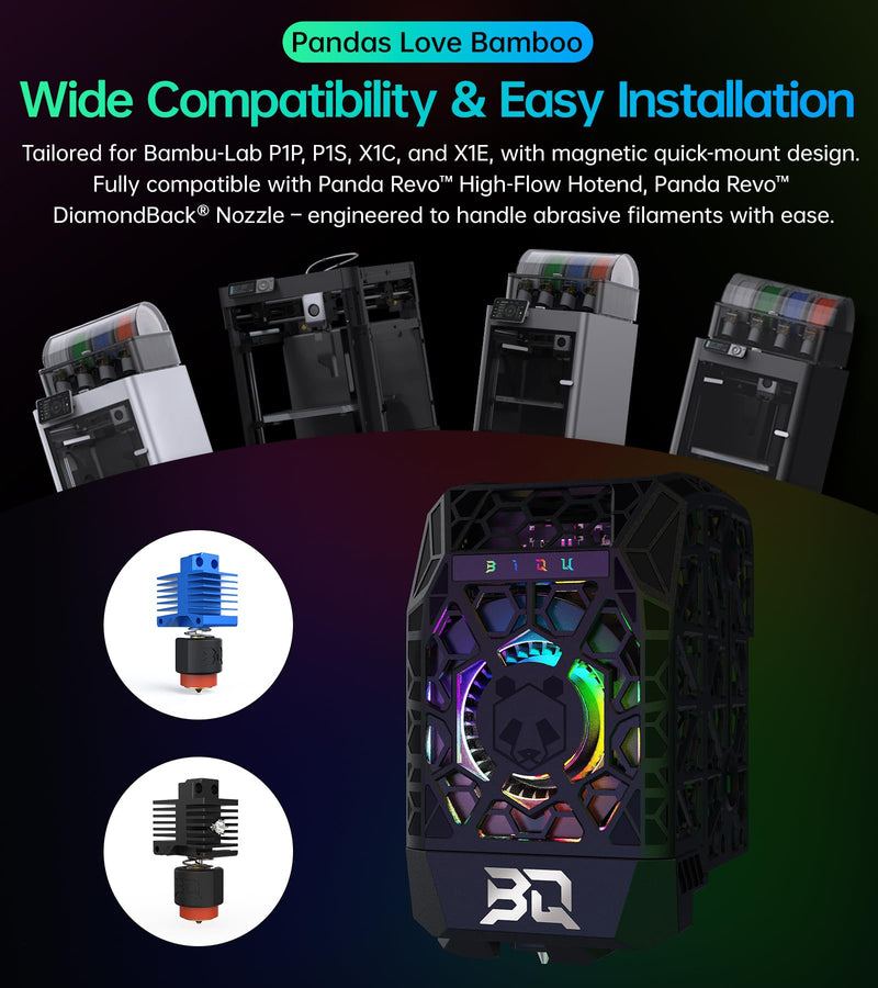 BIQU Panda Jet Pack V2 Black for Bambu-Lab P1S P1P X1C X1E 3D Printers, Cooling Fan Duct, H2D Style Lighting Printer Status Indicator, Web Control, Compatible with Stock Extruder and Panda Revo