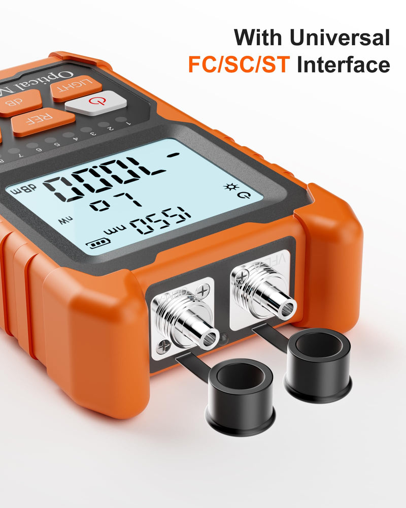 Optical Power Meter, Rechargeable OPM-VFL Fiber Optic Cable Tester, with 2mW Visual Fault Locator, Supporting RJ45 Testing, ST/FC/SC Universal Interface for Optical Measurement OPM-VFL-2