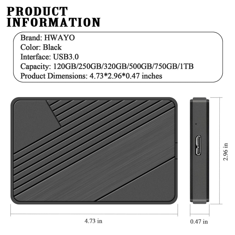 HWAYO Ultra Slim Portable External Hard Drive USB 3.0 HDD Storage for PC, Mac, Laptop, Desktop, Chromebook, PS4, Xbox one (120GB) 120GB