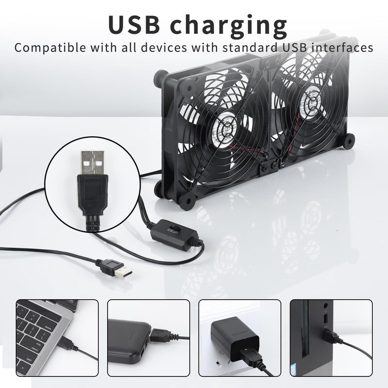 ELUTENG Dual AC USB Computer Fan 140mm USB Fans for Cooling 3 Speed Control | 12V Computer Fan with AC Plug for Laptop Receiver DVR PlayStation Xbox Desk Computer Cabinet Cooling