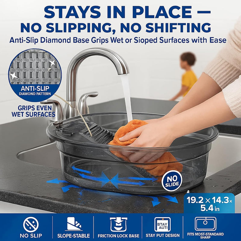 2-in-1 Hand Washing Basin with Washboard - BPA-Free Portable Laundry Tub for Home, Camping, RV,Outdoor - Non-Slip & Durable PET (Gray, 19in) Gray