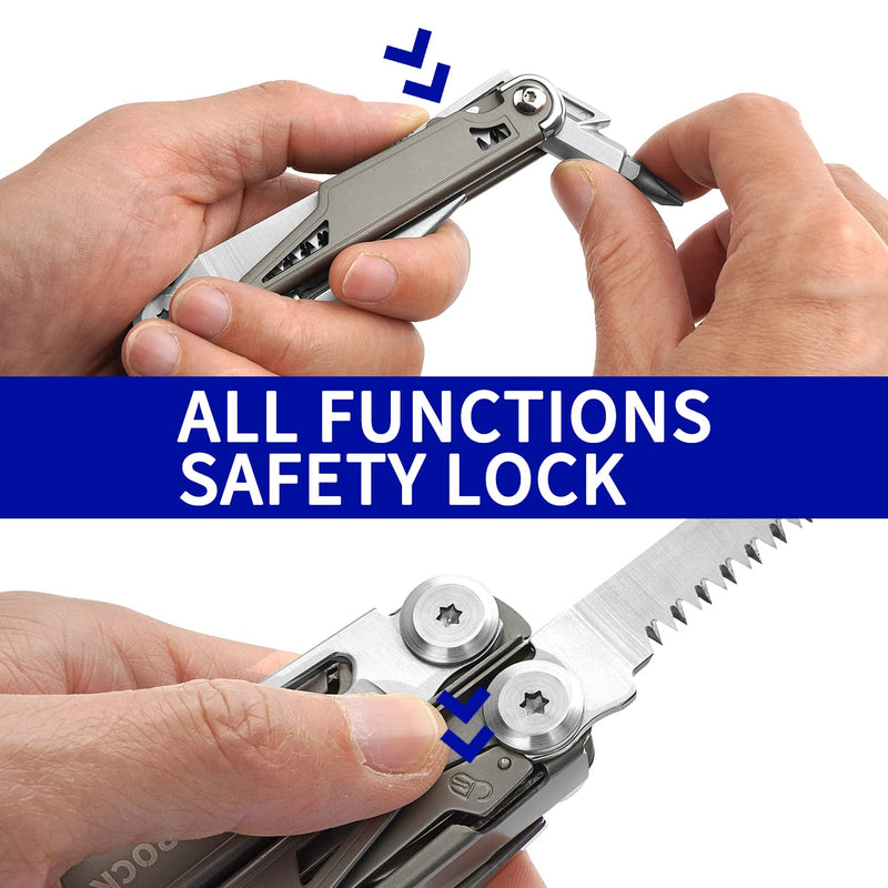 ROCKTOL Multitool SK02, VG-10 Knife,19-in-1 Multi-tool Pliers with Titanium-plated Handle,Compact & Lightweight EDC Multi Tool with Nylon Sheath for Men,Outdoor Survival,Hiking,Camping VG-10 Knife Blade