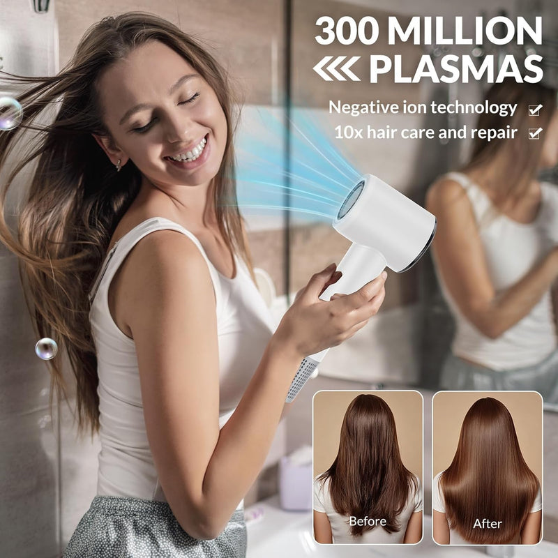  [AUSTRALIA] - Chignon Ionic Hair Dryer with Diffuser - 110,000 RPM Brushless Motor, 1600W Blow Dryer with Temperature Display & Magnetic Attachments, Low Noise for Salon Styling