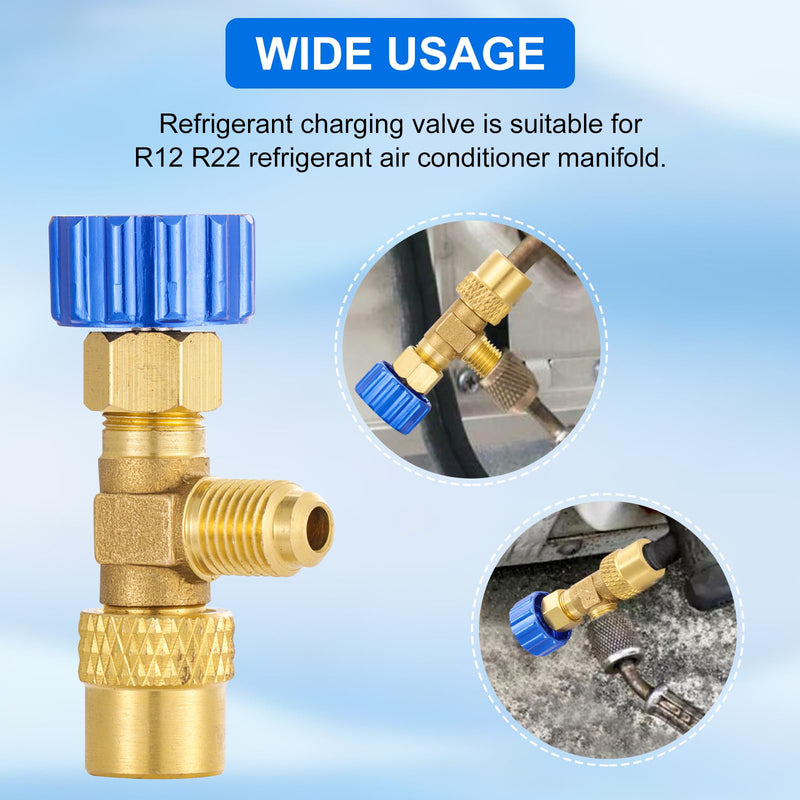 R12 R22 Refrigerant Charging Valve, Safety Flow Control Ball Valve, Brass Low Loss HVAC Fittings for R12 R22 AC Manifold, Mini Split Air Conditioner Tool (1/4'' Male x 1/4'' Female) 1/4'' Male x 1/4'' Female