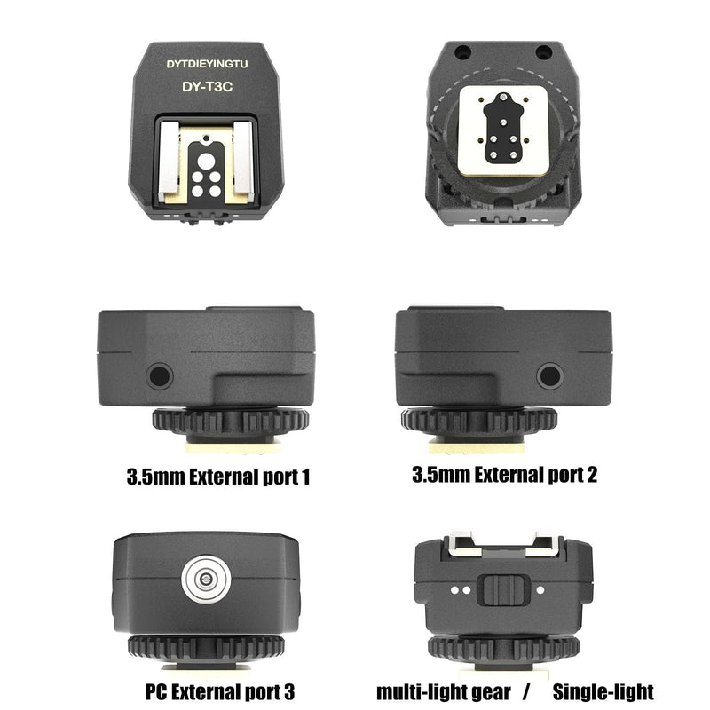 Hot Shoe Multi-Function Adapter for Canon Cameras with 3 PC Sync Ports, Multi-Flash Trigger for Studio Strobe & Speedlite, Supports E-TTL Single Flash & Manual Sync up to 4 Lights