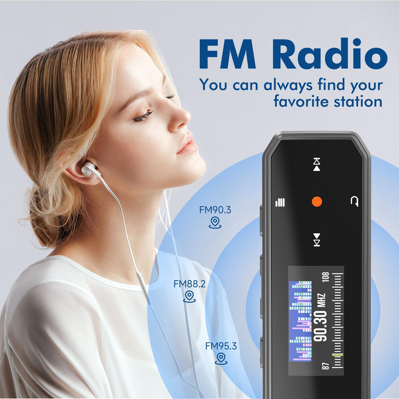 RUIZU 32GB USB-C MP3 Player with Bluetooth 5.3 & Clip for Sports Running | Portable Music Player with FM Radio, One-Button Voice Recorder, Digital Audio Shuffle Repeat, Mobile Phone File Transfer