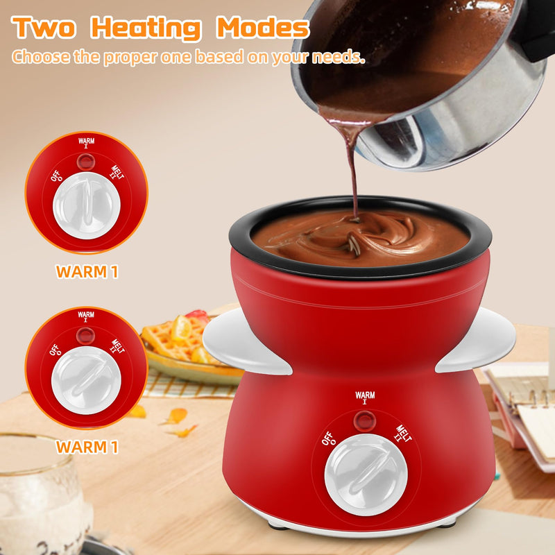 Mini Chocolate Melting Pot, Chocolate Fondue Fountain, 8.79OZ Warmer Machine for Milk Chocolate, Cheese, Butter, Candy (Red) Red