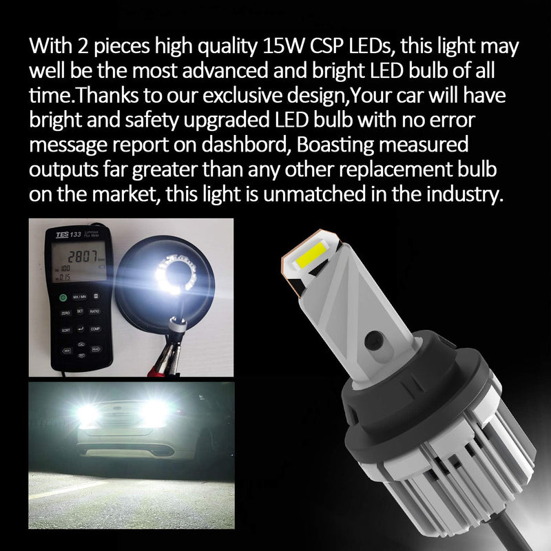 D-Lumina 7440 7443 LED Backup Reverse Light Bulbs, 5600 Lumens 21W 2-SMD CSP Chips T20 7441 W21W LED Bulbs For Car Truck Reverse Back Up Light, Canbus Error Free, Plug ＆ Play, 6000K White (Pack of 2) 7440/7443 Reverse Light Bulb