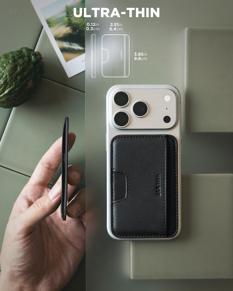 VULKIT Phone Wallet Stick On, Credit Card Holder for Phone Case, Slim Strong Self-Adhesive Stick-On Card Holder Wallet for iPhone & Android, Compatible with Most Cell Phones Obsidian Black