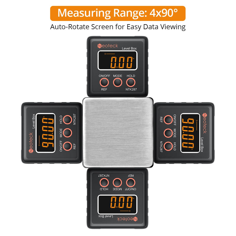 Neoteck Digital Angle Finder Digital Angle Gauge with LCD Backlight Protractor IP54 Waterproof Inclinometer Level Box for Bevel Angle of Miter Saw Automobile Test and Repair and Woodworking - Black