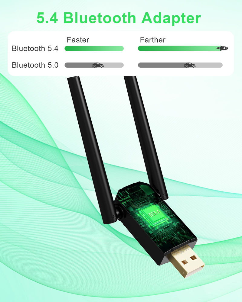USB Bluetooth Adapter for PC, RENGOGA 5.4 Plug & Play Bluetooth Dongle PC Transmitter & Reciver, EDR & BLE High Gain Antenna 150M Long Range Adapter for PC Windows 11/10/8