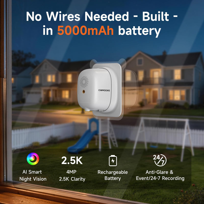 4MP 2.5K Wireless Window Camera, Rechargeable Indoor HD Home Security Camera, 2.4GHz WiFi, Full Color Night Vision, AI Motion Detection, Anti-Glare, No Wiring, Static Cling Mount No Residue 1 Camera