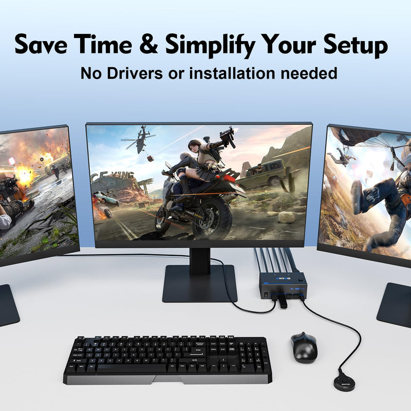 3 Monitors 2 Computers KVM Switch, Reyoten 8K KVM Switches,3 Monitors 2 Computers HDMI DP Switch, 4K Switch for 2 PCs Share Monitor Keyboard Mouse Printer with 2 USB Cables, Power Adapter 2 PC 3 Monitors KVM