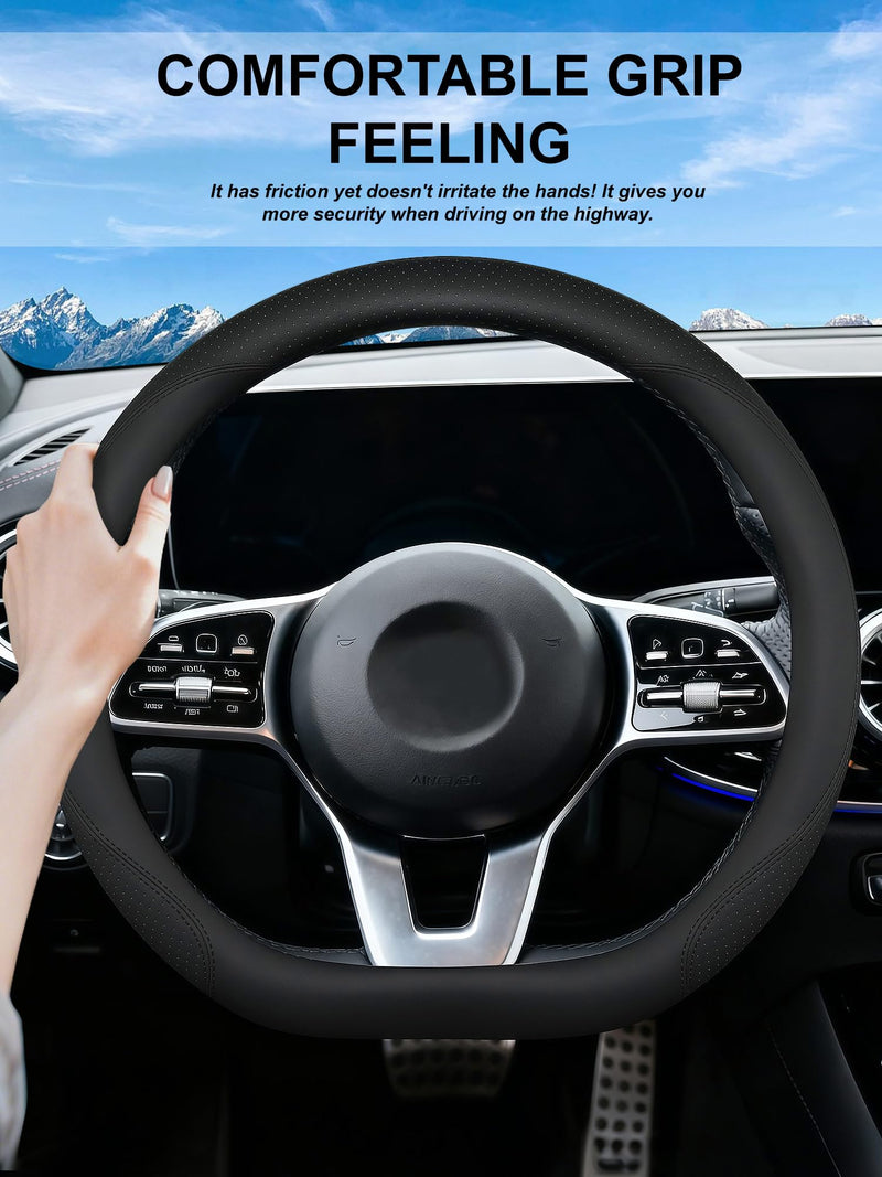 D-Shaped Steering Wheel Cover for Benz GLC 2016-2024, Leather Non-Slip Fit for Mercedes-Benz GLC 300/43 AMG/Coupe (Black, Flat-Bottomed) Black D shape