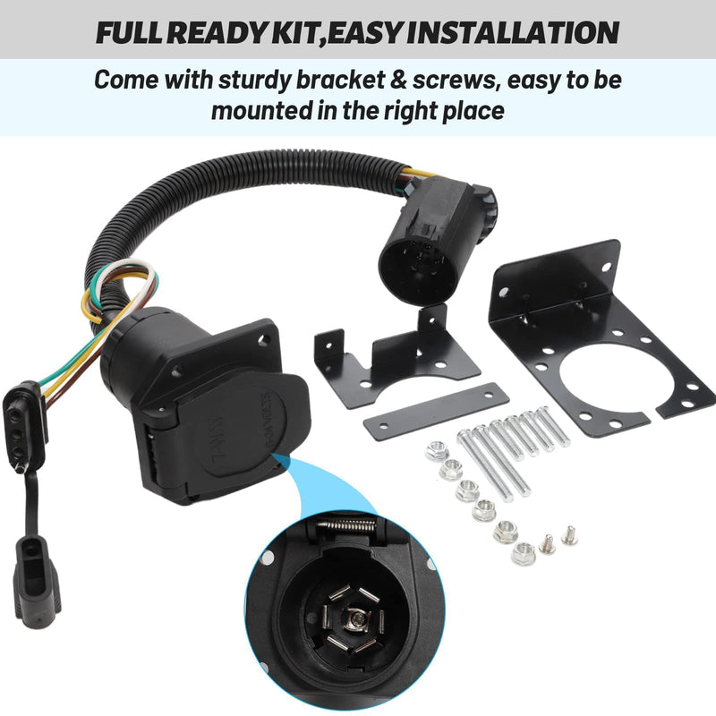 Multi-Tow 7-Way Blade and 4-Way Flat Trailer Wiring Adapter for Ford GM Ram GMC Sierra Grand Cherokee, Dual-Output Vehicle-Side Trailer Light Plug Connector Harness USCAR 7 Pin Socket Required