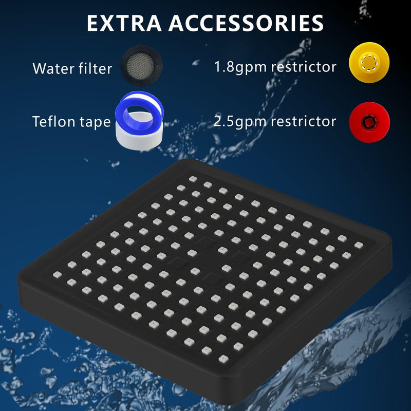 Voolan High Pressure Rain Shower Head - Luxury Modern Look - The Adjustable Replacement For Your Bathroom Showerhead - 6" Square High Flow Pressure Boosting Showers (Matte Black) Matte Black