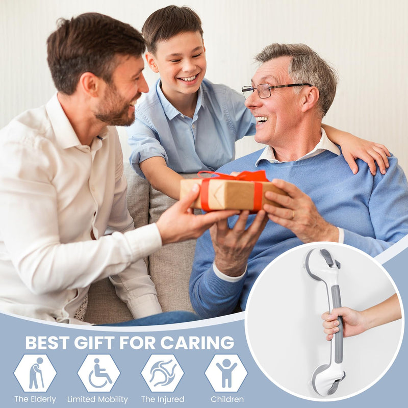 Reyiu Grab Bars for Shower, 16.5 Inch Shower Handle with Safety Indicators, Suction Cup Bathroom Grab Bar for Elderly, Seniors, Handicap - No Drill, Waterproof, Removable (2 Pack) 2 Pack Light Gray