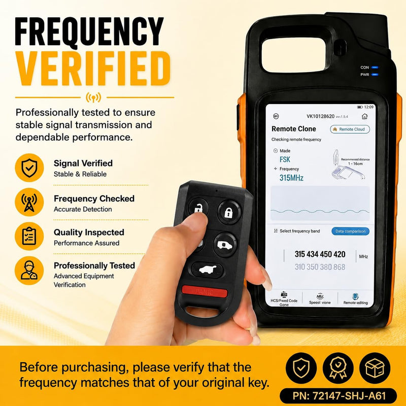 Key Fob Replacement Fits for Honda Odyssey 2005 2006 2007 2008 2009 2010 | 6-Button Key Fob Keyless Entry Remote Control (FCC ID: OUCG8D-399H-A, P/N: 72147-SHJ-A61, 314MHz)