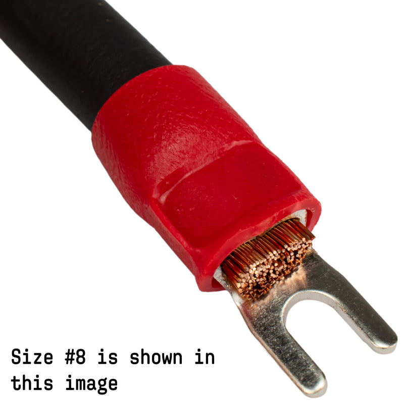 PAPUGA 100PCS 8 AWG (10 mm²) #8 / M4 (4 mm) Fork Spade Crimp Connector, PVC Insulated, 600V 62A, CE & RoHS Industrial Terminal High Current Connector, Control Panels M4 or #8 100