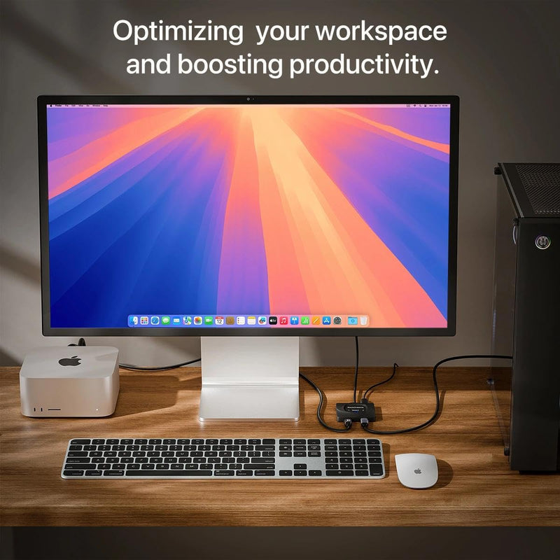 USB-C KVM Switch: Use Apple Studio Display/XDR with Windows PC & Mac, Displayport to USB-C Bridge, Supports Built-in Camera/Mic/Audio/PD, LG Ultrafine, ASUS ProArt, 5K@120Hz 6K@60Hz DP
