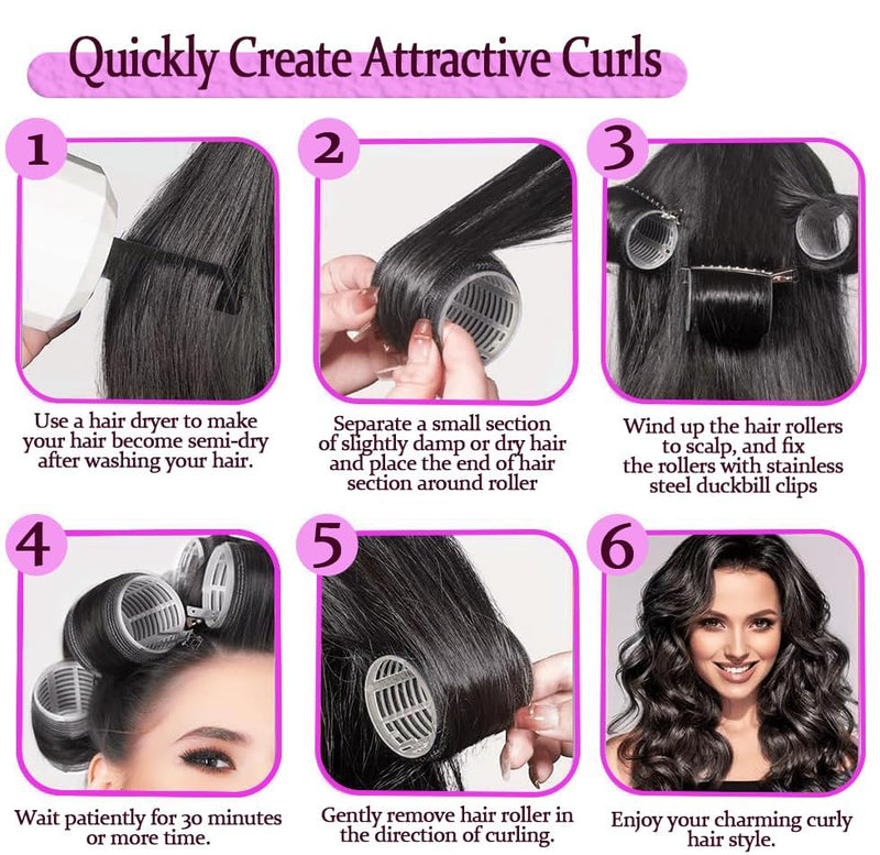  [AUSTRALIA] - 50 Pcs hair rollers of self-grip for long, medium, & short hair with 4 Sizes (60/48/36/25mm) Rollers (6 jumbo, 6 large, 6 medium, and 6 small rollers plus 1 storage bag) and 24 pieces of hair clips 1 count (Pack of 50)