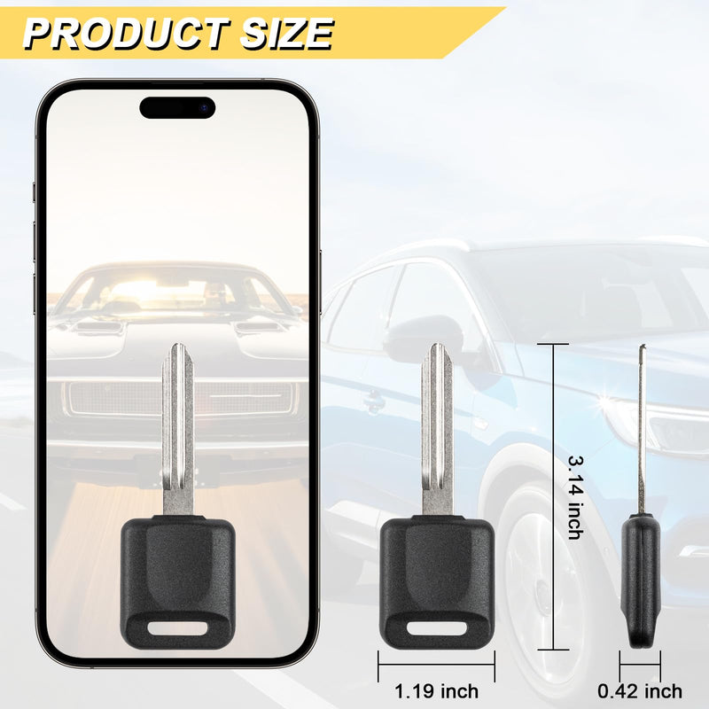 Vurkcy 46 Chip Transponder Ignition Car Key, Replacement for Nissan, New Uncut, 2Pcs, Locksmith Required