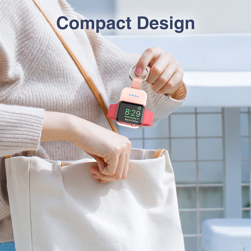 i.VALUX Portable Wireless Charger Compatible for Apple Watch Series 9/8/UItra/7/6/5/4/3/2/SE/Nike,Compact Magnetic iWatch Charger 1000mAh Power Bank Keychain Style Gift for Mother Girl Birthday-Pink Pink