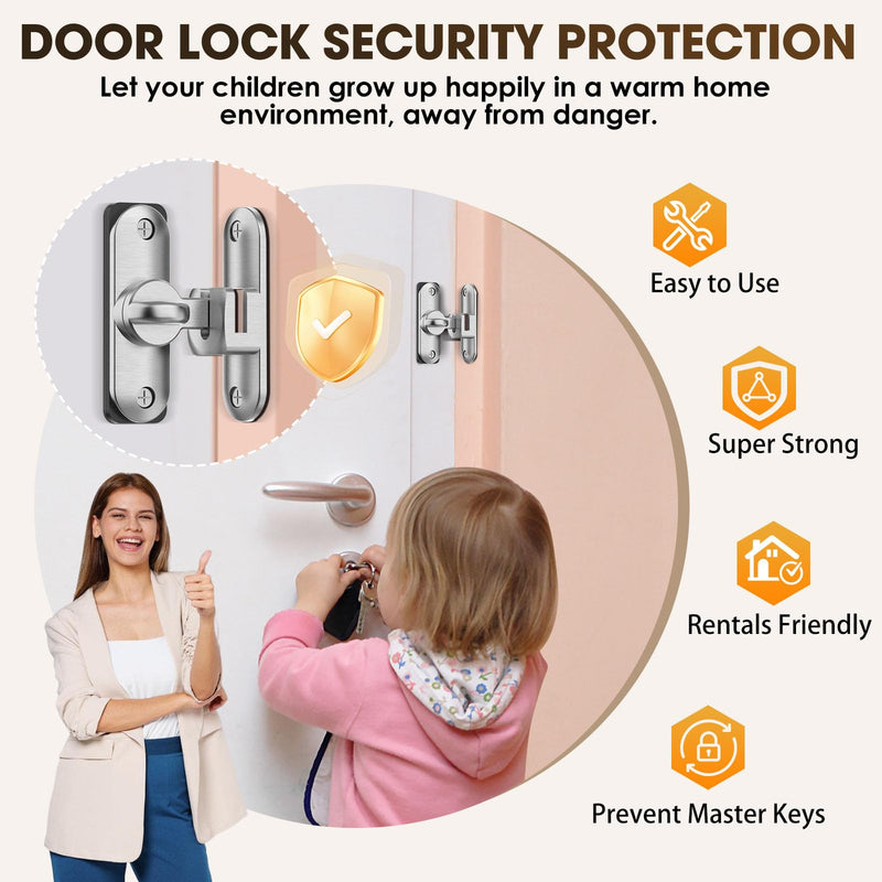 90/180 Degree Barn Door Lock & Latch, Zinc Alloy Sliding Flip Lock Hardware for Cabinet, Bathroom, Garage, Wooden Fence, Pet Gate, Shed (Silver - 2Pack) Silver - 2Pack