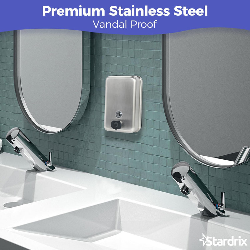 Heavy Duty Stainless Steel Wall Mount Soap Dispenser, 1100ml/37oz, with Corrosion Proof Lining and Anti-Leak Pump for Commercial & Home Bathroom Kitchen(Vertical) Vertical