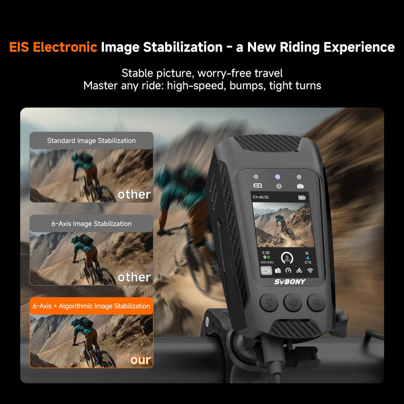 SVBONY SVGo C1 Cycling Camera 4K 30FPS, 20MP WiFi Sports Camera, Built-in GPS, EIS Stabilization, 2500 mAh Battery, LED Light, Horn, Bicycle Cameras Recorder for Cycling, Sports, Vlog