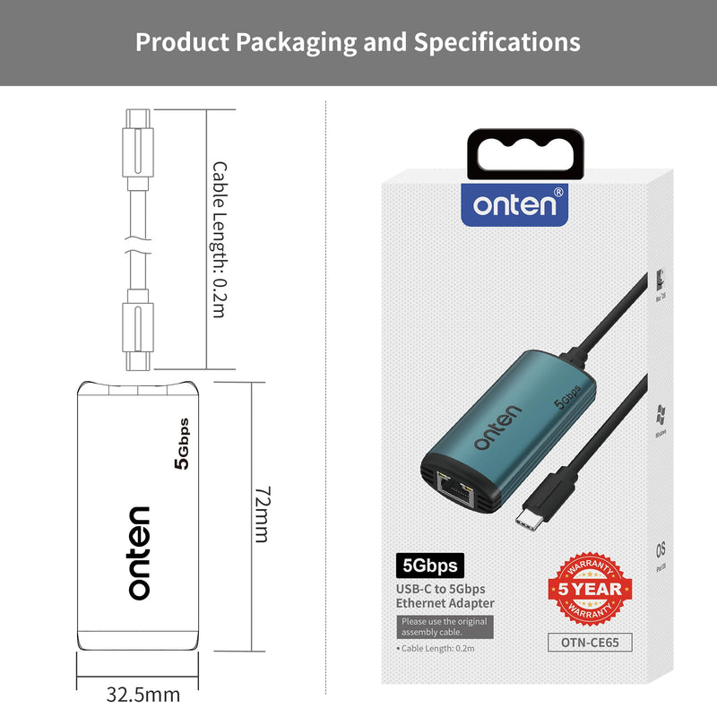 USB-C to Ethernet Adapter - 5Gbps High-Speed,USB-C to RJ45 5000Mbps Ethernet LAN Network Adapter Thunderbolt 4/3 Compatible, for iPhone 15 Pro/Max, MacBook Pro/Air 2023, iPad Pro,iMac and More（5G