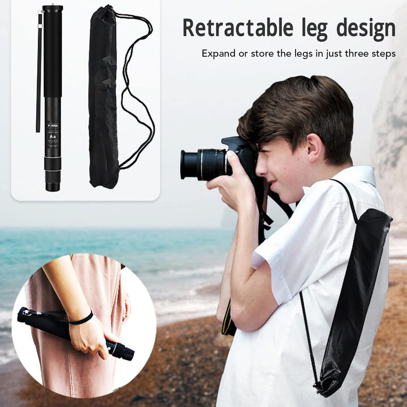 63Inch Camera Monopod, P308A 8 Sections Telescopic Video Monopod with Feet, Portable Travel Selfie Stick, Telescopic Extension Pole, Hiking Stick Monopod
