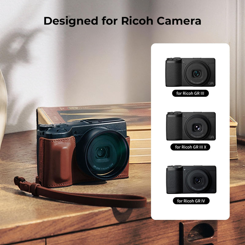 SMALLRIG GR IV/GR III Series Genuine Leather Case Kit, Camera Case for RICOH GR IV/GR IV HDF/GR IV Monochrome/GR III/GR IIIx, Vintage Half-Body Shell, Wrist Strap Red