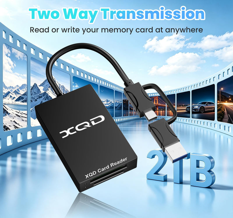 XQD Card Reader, 2-in-1 USB-C&USB-A 5Gbps USB 3.0 XQD/SD Memory Card Reader | Dual slot Adapter, for Sony G/M Series, Lexar 2933x/1400x, iPhone 17/16/15, iPad, Laptop, Windows, Mac OS, Android, Plug＆Play