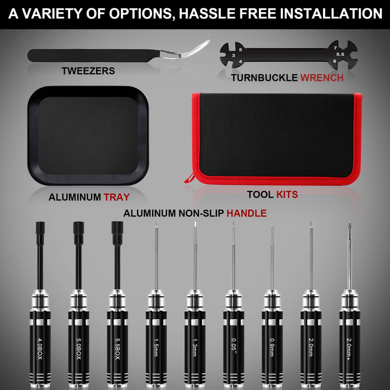 12Pcs Short Handle RC Tool Kit w/Quick Change Hex/Phillips/Flat Nut Drivers & Pliers for 1/18 1/24 Micro Crawler - SCX24, TRX4M, Axial, Traxxas, Losi Mini-T 2.0, FMS(Black) Black