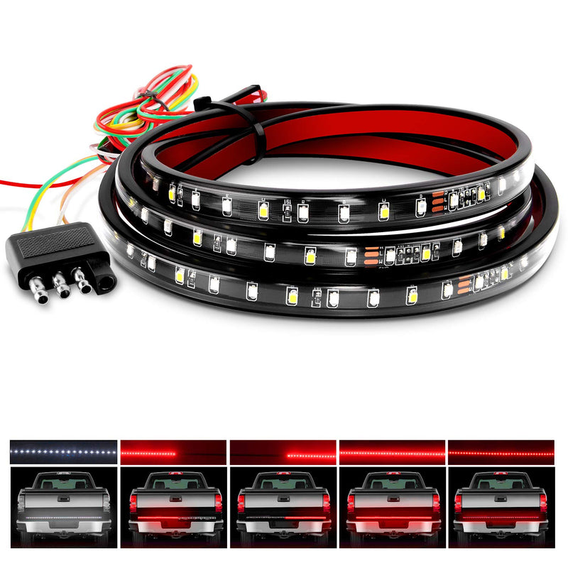 Nilight 60" Truck Tailgate Light Bar 108 LED Single Row Light Strip with Red Running Brake Lights Turn Signal White Reverse Light, 2 Years Warranty Tailgate Light Strip