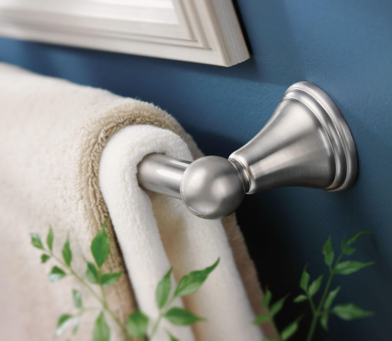 Moen Preston Brushed Nickel 24-Inch Single Wall Mounted Bathroom Towel Bar, DN8424BN 24 Inch 24" Towel Bar