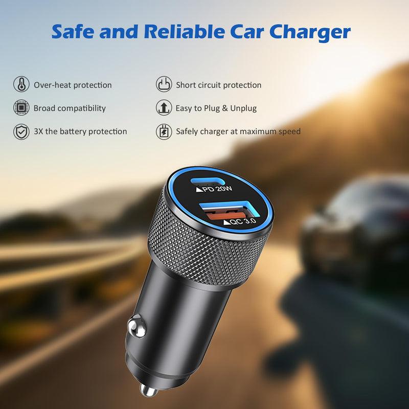 Car Charger for Apple Watch 38W iPhone Car Charger Fast Charging Adapter | Dual Port Charging Adapter(PD&QC3.0)with iWatch Cable,6FT USB C to Lightning Cord for iWatch Series 11/10/9,iPhone 14 13 12