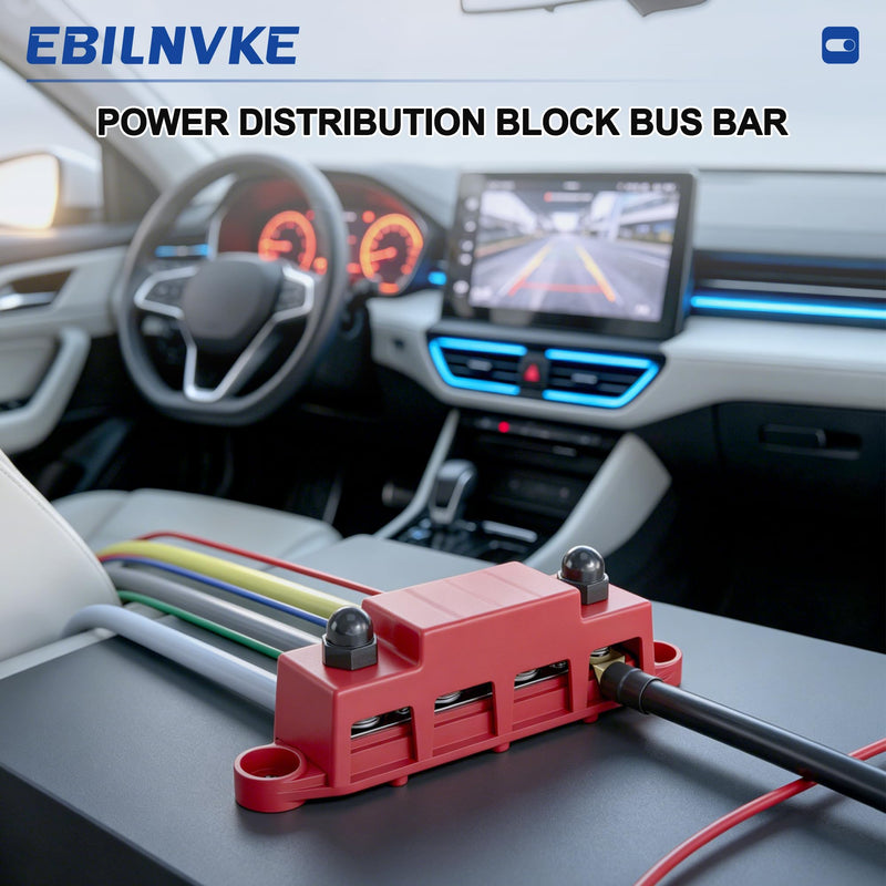 Bus Bar 12V 250A Power Distribution Block 4 x 5/16"(M8) Studs | Marine Bus Bar, 12 Volt Battery Busbar, Terminal Block, Automotive, Car, Boat, Solar Wiring, Positive & Negative Red&Black 250A 4 x 5/16(M8) Studs