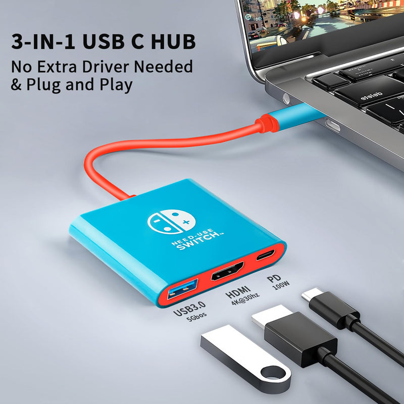 Switch Dock for Nintendo Switch & OLED, Portable TV Dock with 4K HDMI, USB 3.0 Port and USB C PD 100W Charging, Travel Docking Station Replacement for Switch(Blue) Blue