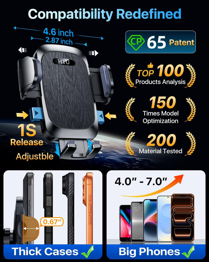 【Upgraded Strongest Suction & Pro Military-Grade Certs 】Ultimate Car Phone Mount【360°Rotatable Suction】Cell Phone Holders Truck Stand for Dashboard Windshield Vent for iPhone 17 Pro Max Samsung,Black Black
